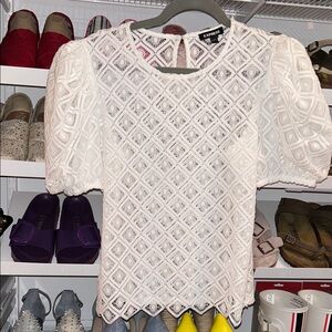 Express Ivory Lace Puff Sleeve Blouse